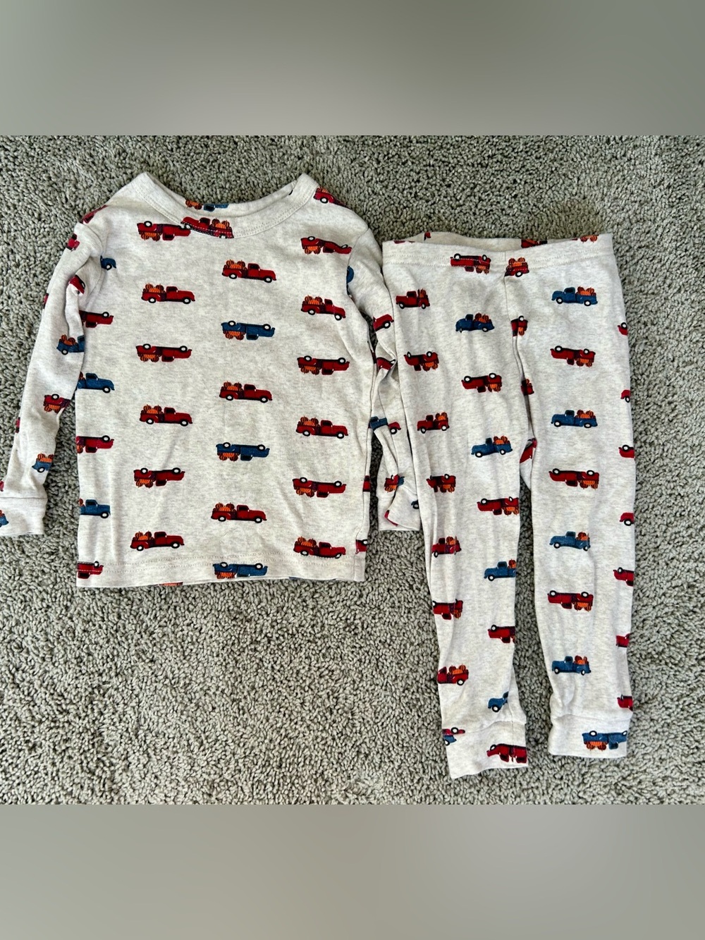 GAP Pumpkin Fall Kids Pajama Set with Red & Blue Truck Print